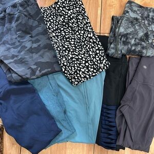 Athleta Leggings in Blue, Black, and Gray